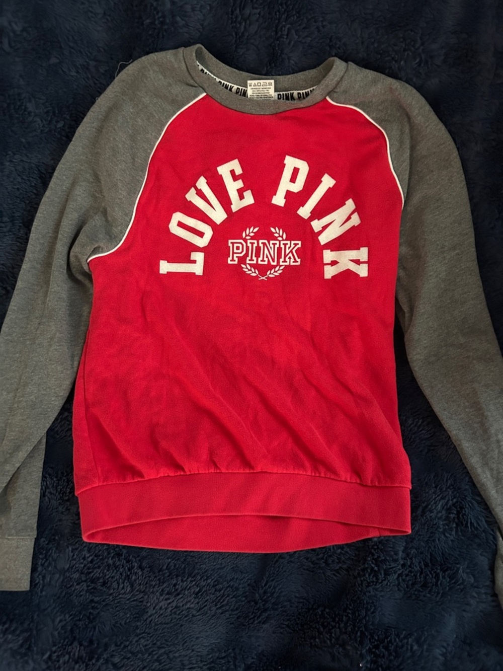 PINK Victoria's Secret Red & Gray 'Love PINK' Crewneck Sweatshirt